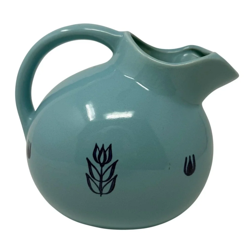 Mid Century 50s Cronin Pottery Blue Tulip Ceramic Pitcher 64 oz  Retro Kitchen